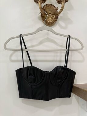 Black Faux Leather Bustier Crop Top